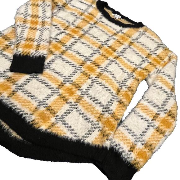 John Paul Richard cozy eyelash sweater yellow plaid S academic fuzzy academia - Picture 3 of 7